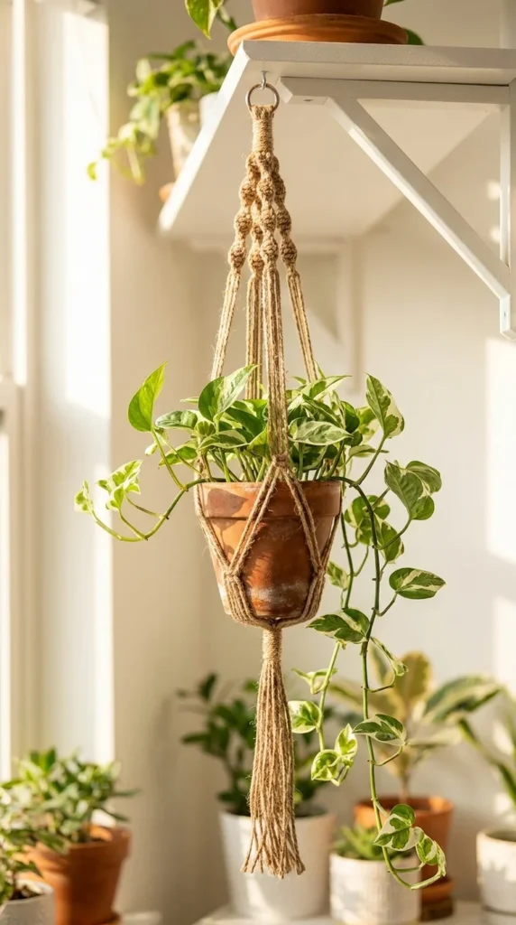 Crochet home decor plant holder jute