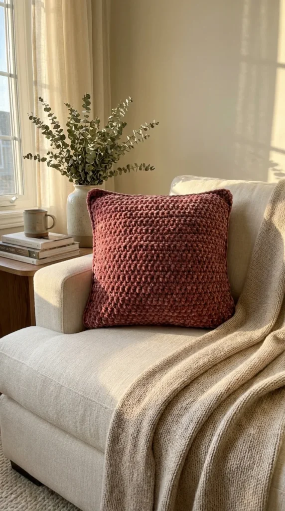 Crochet home decor velvet pillow cover