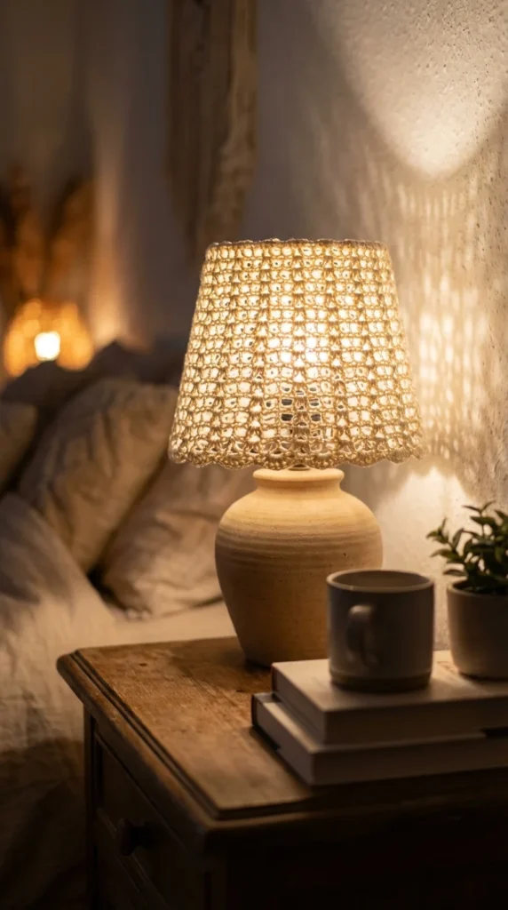 Crochet lampshade cover glow