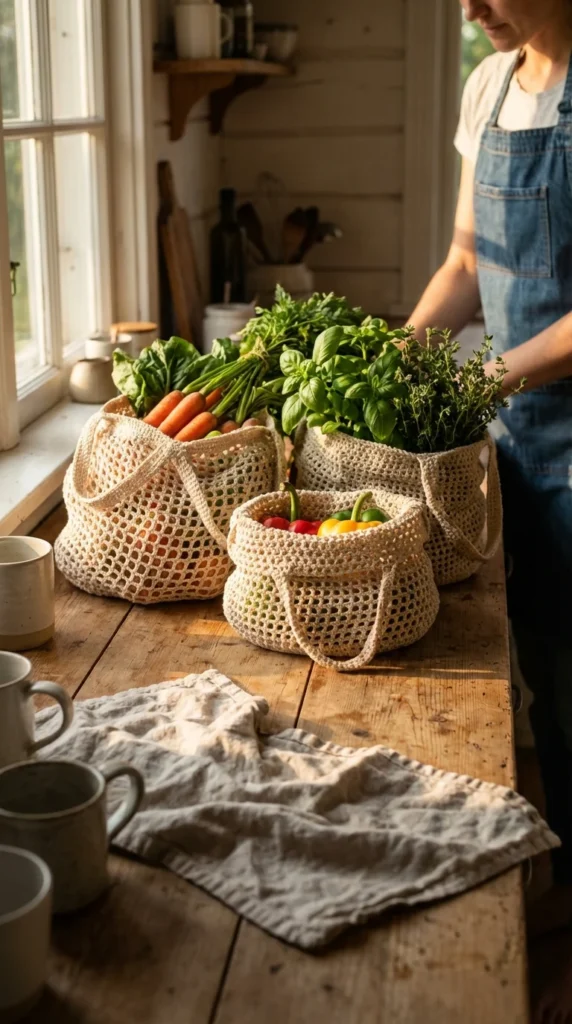 Crochet mesh produce bag sustainable