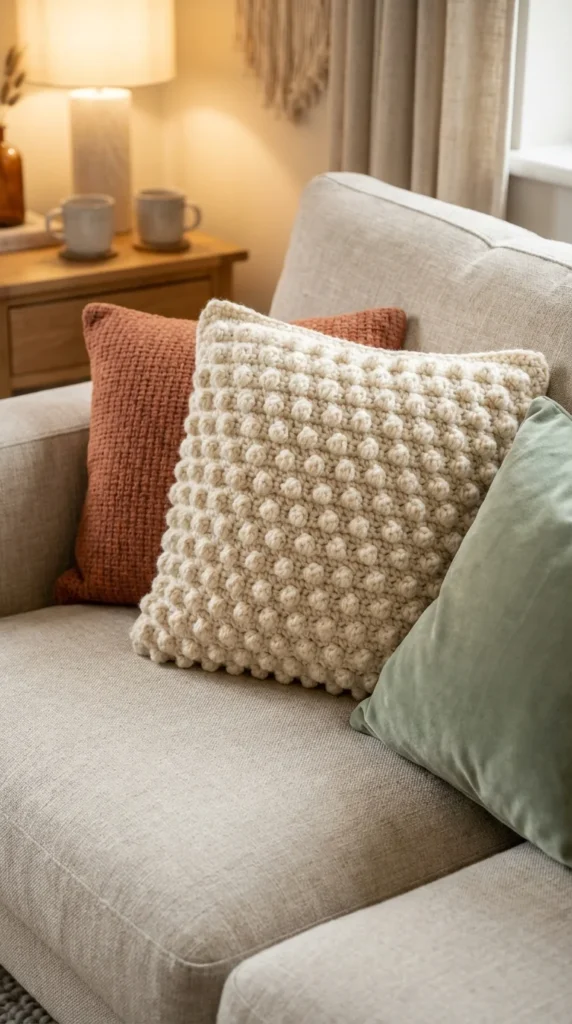 Crochet pillow cover texture