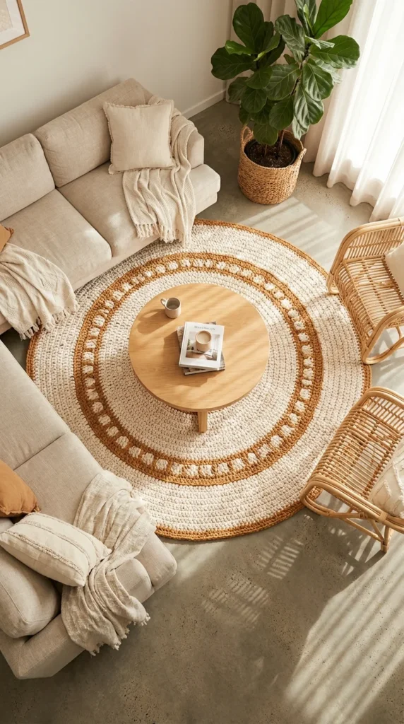 Crochet rug boho living room