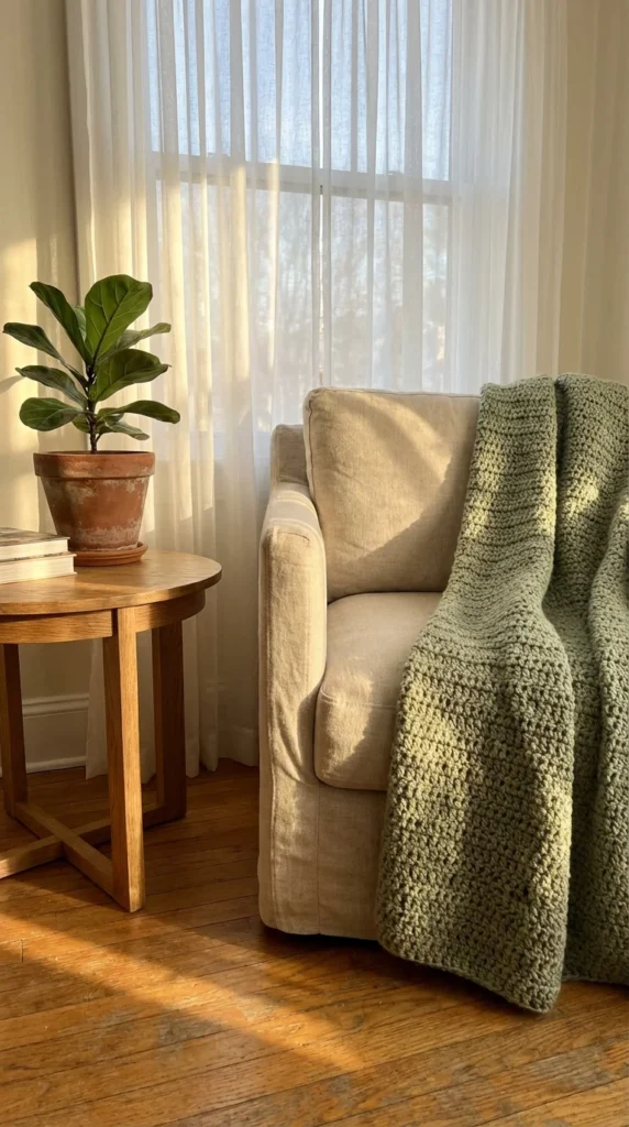 Crochet throw blanket sofa