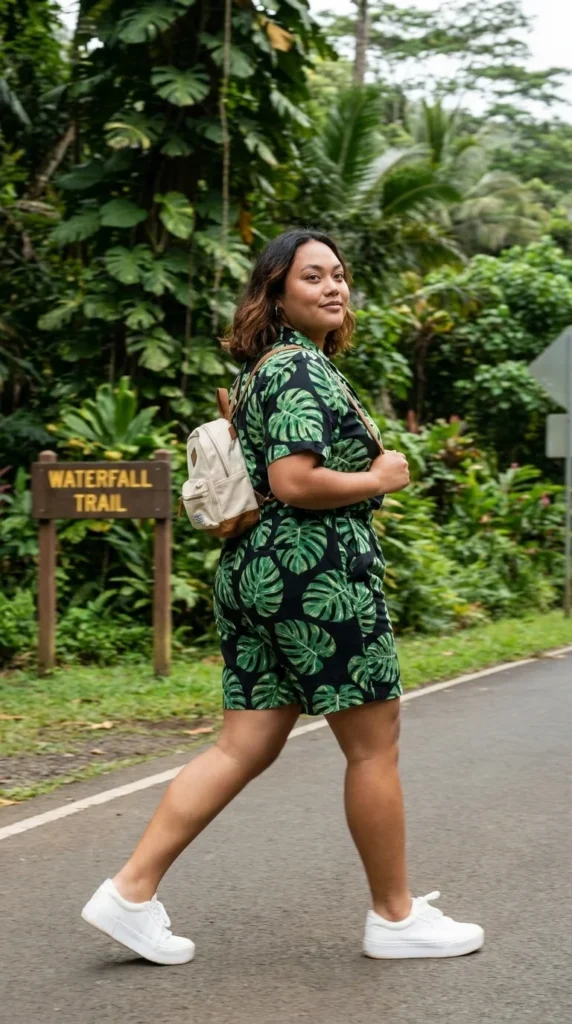 Curvy girl Hawaii shorts set casual