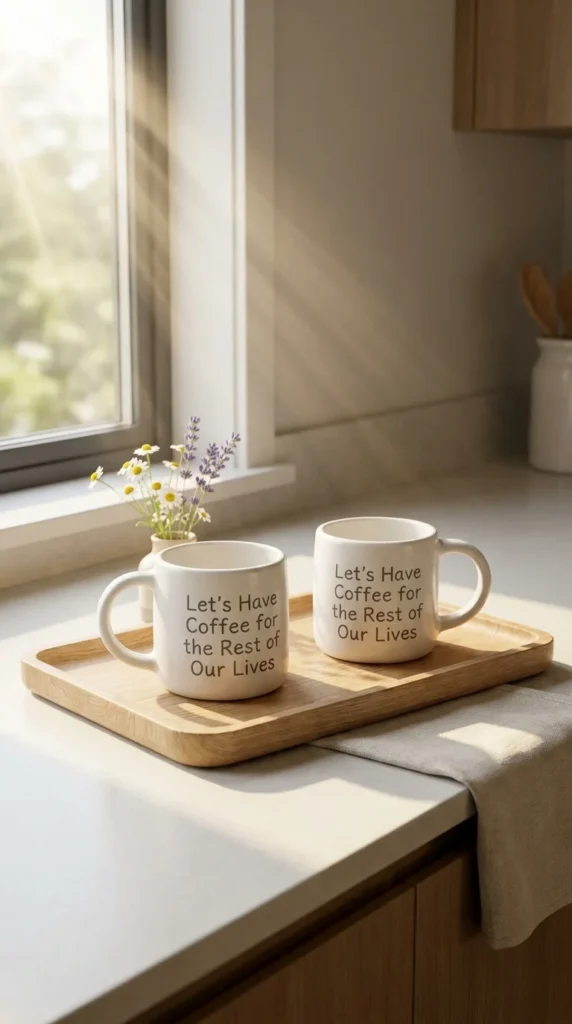 Engaged couple coffee mugs