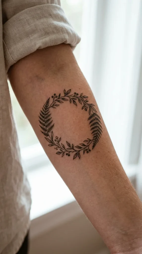 Fine line forearm tattoo botanical