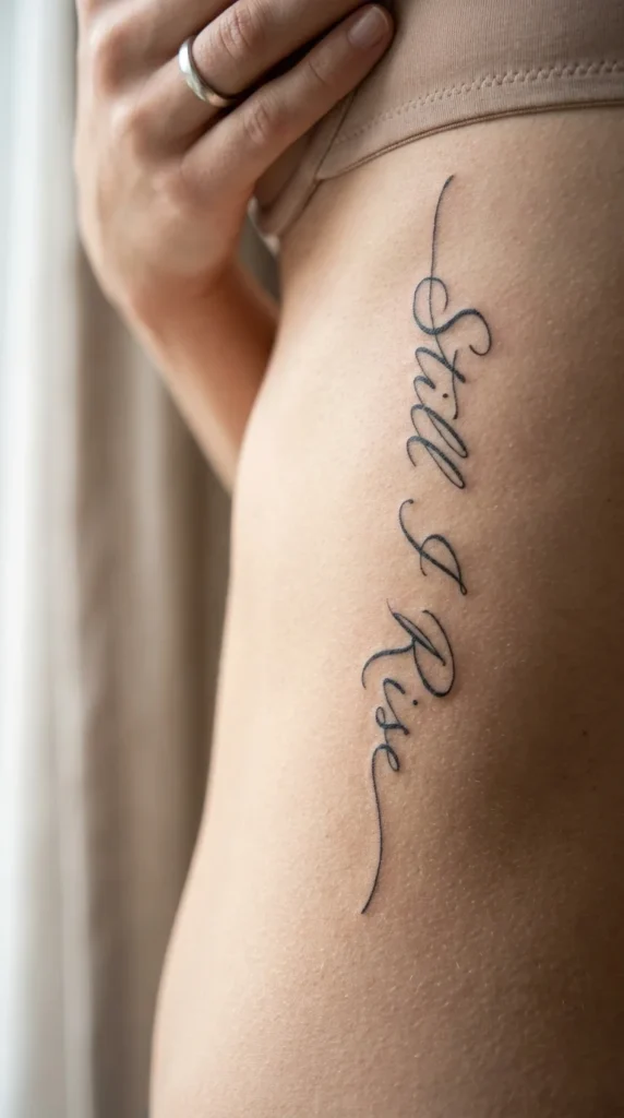 Fine line script tattoo ribs