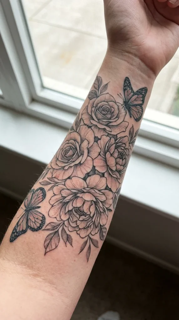 Floral half sleeve tattoo women