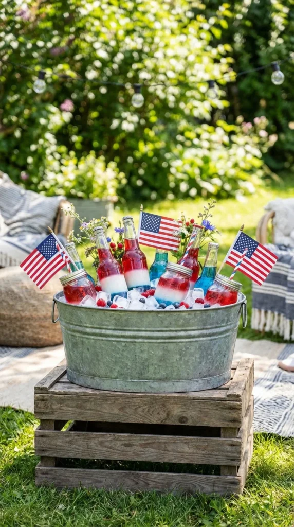 Galvanized tub July 4th BBQ decor