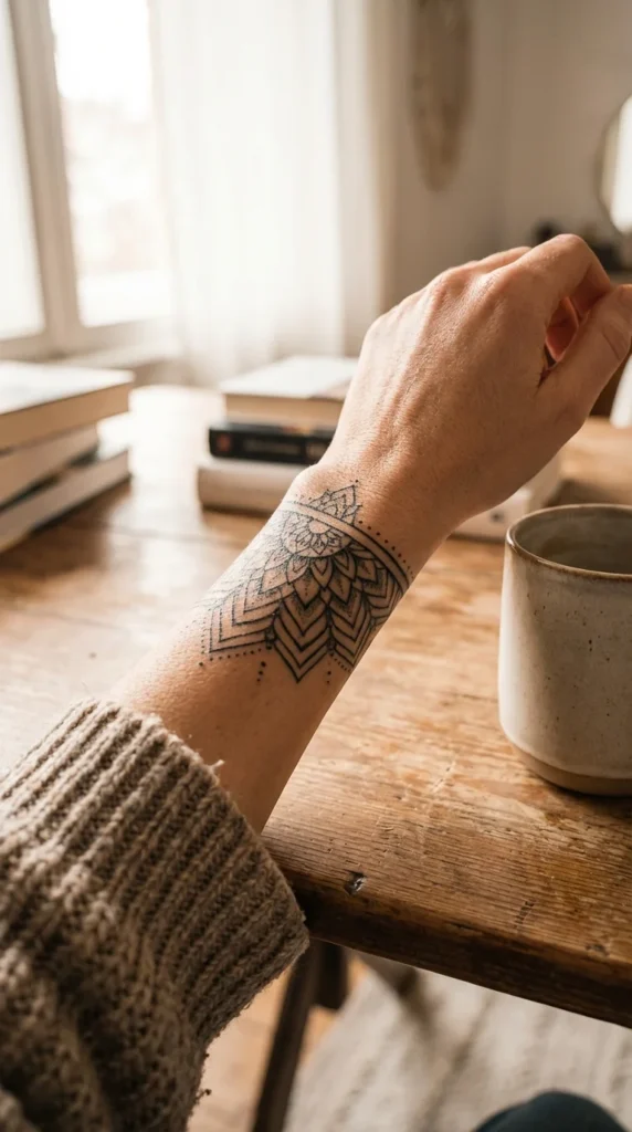 Geometric forearm tattoo cuff