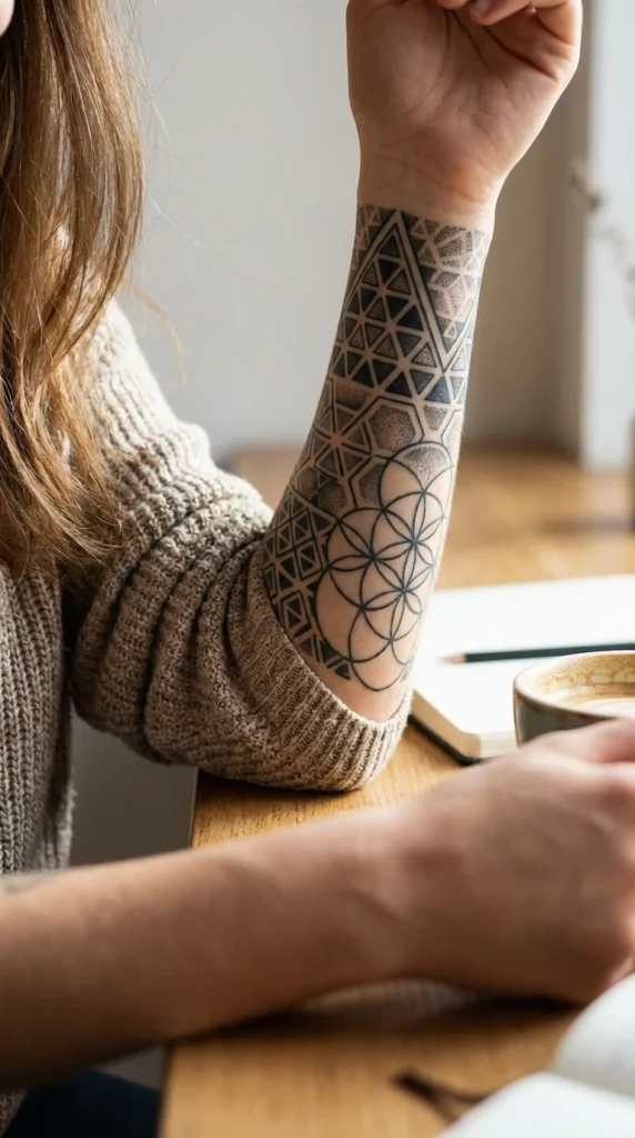 Geometric half sleeve tattoo women