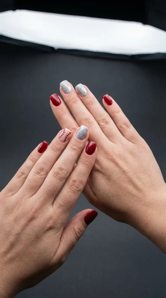 Glitter game day baseball nails