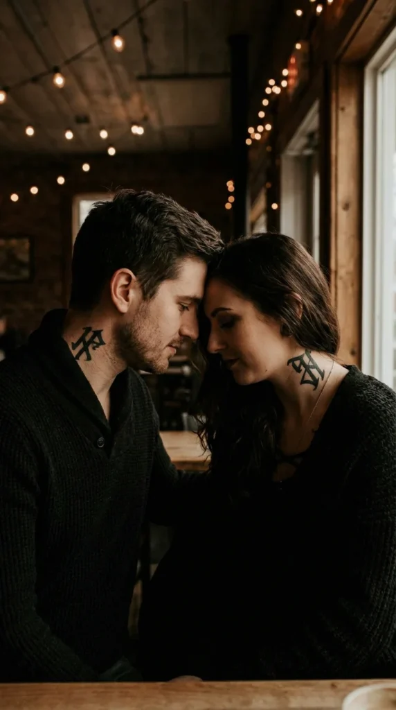 Gothic couples neck tattoo