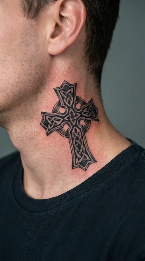 Gothic cross neck tattoo