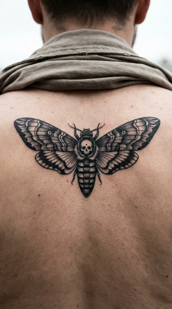 Gothic moth spine tattoo dark feminine