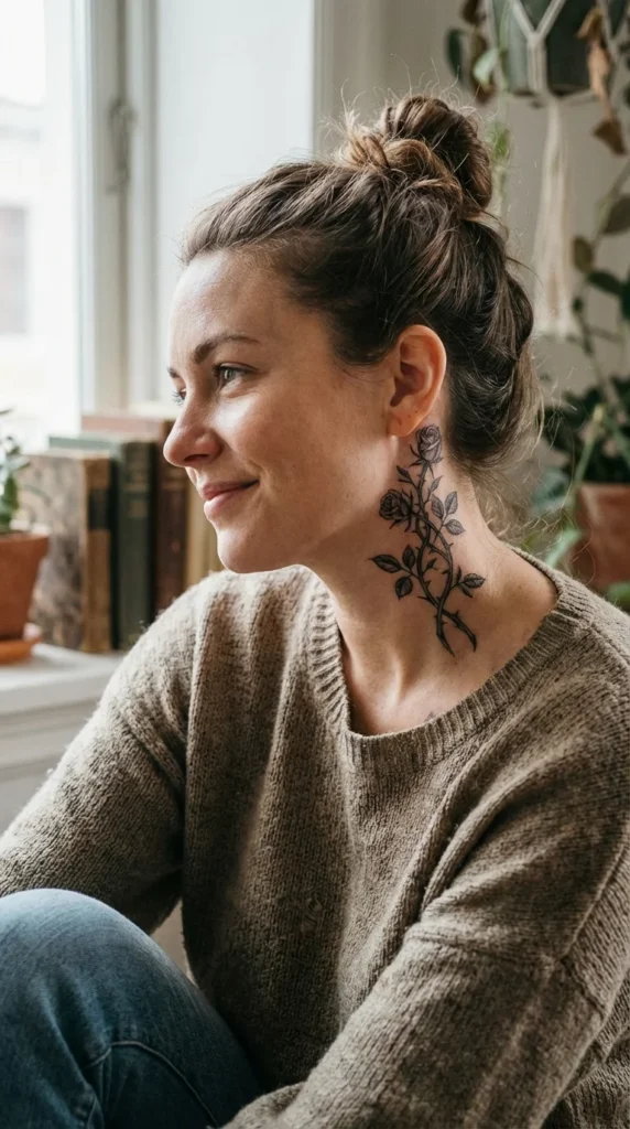 Gothic rose neck tattoo