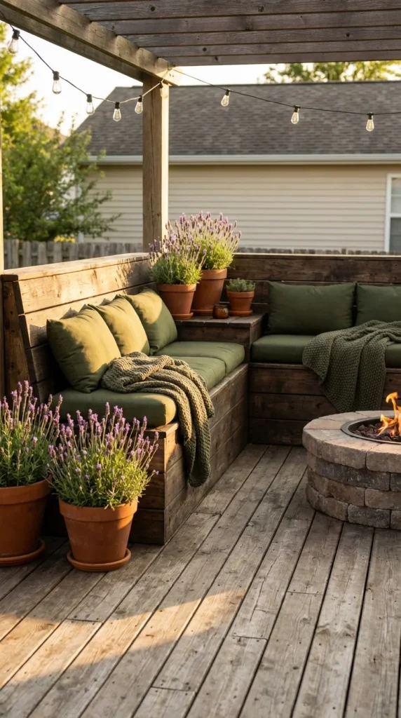 Ground level deck built-in bench seating