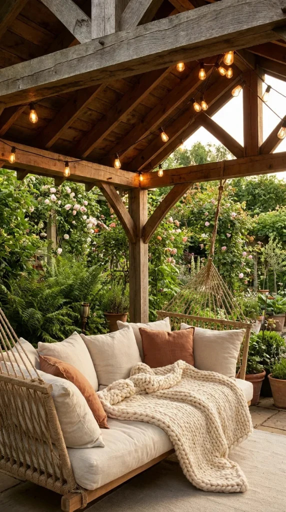 Hanging daybed backyard pavilion