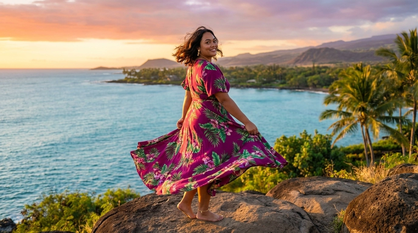 Hawaii outfits for plus size women clifftop twirl sunset