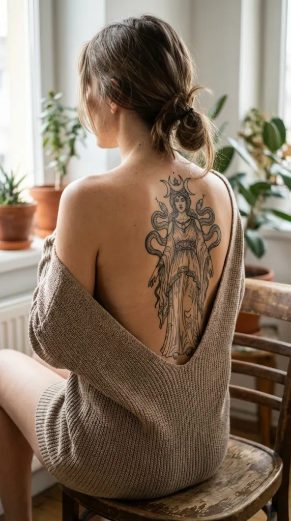 Hecate witchy spine tattoo dark feminine