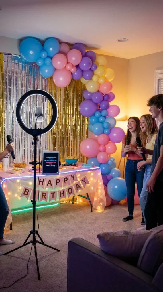 Karaoke birthday party setup