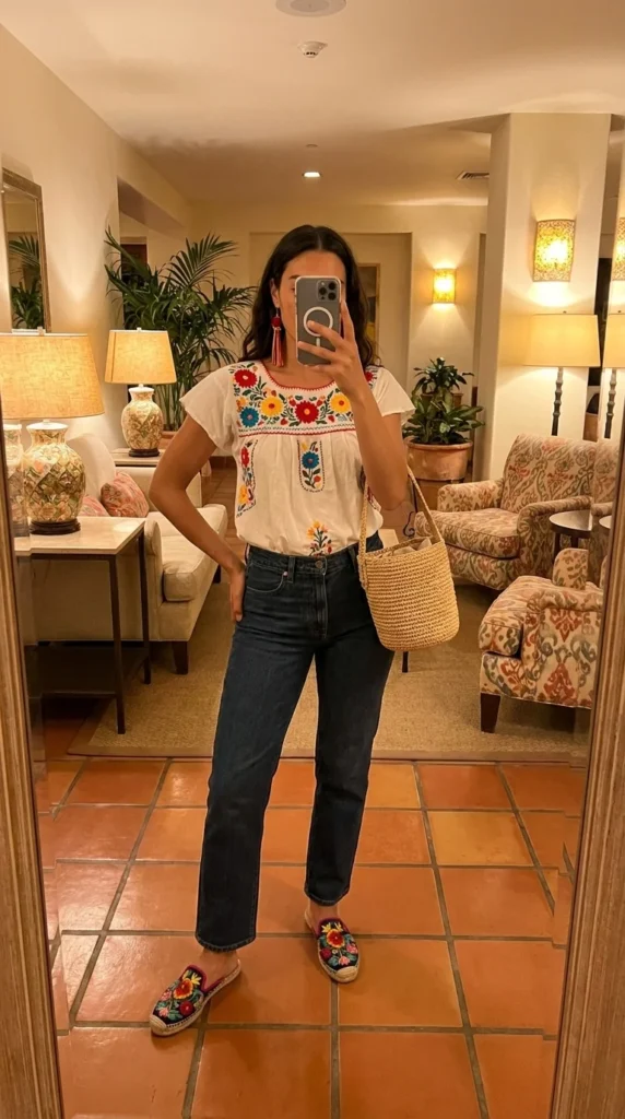 Latina fashion concert looks embroidered blouse