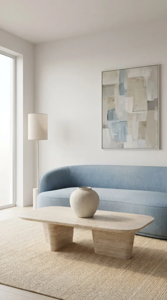 Light blue curved sofa minimalist living room