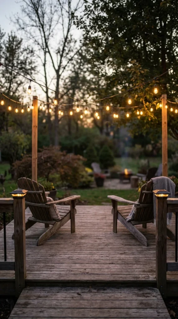 Low deck string lights ground level