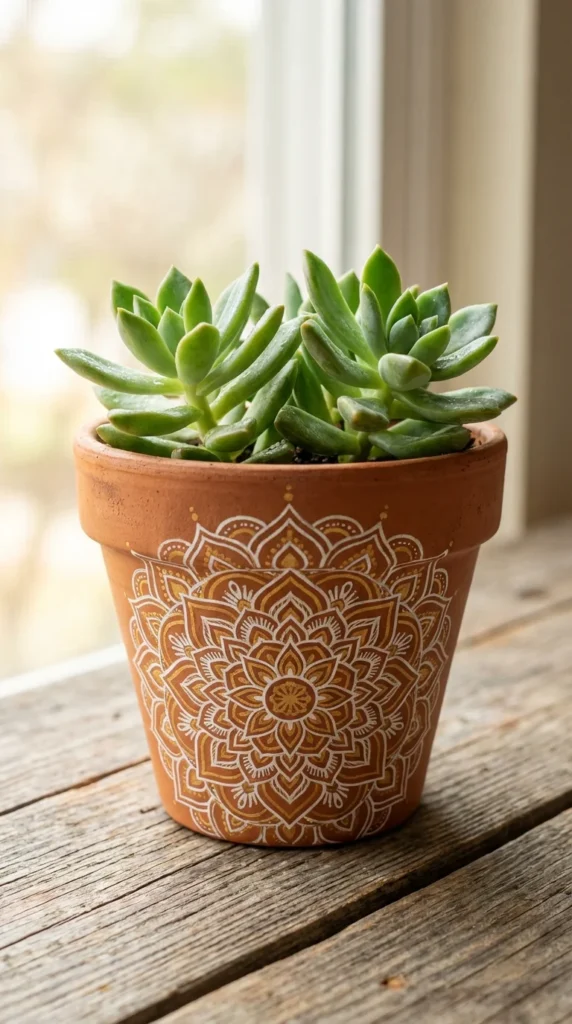 Mandala painted terracotta pot