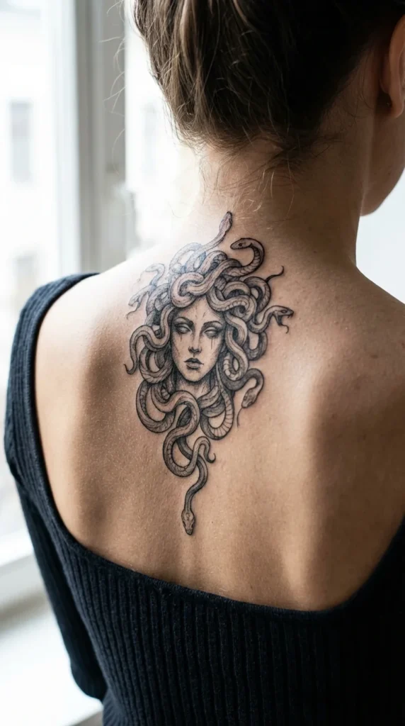 Medusa spine tattoo dark feminine back