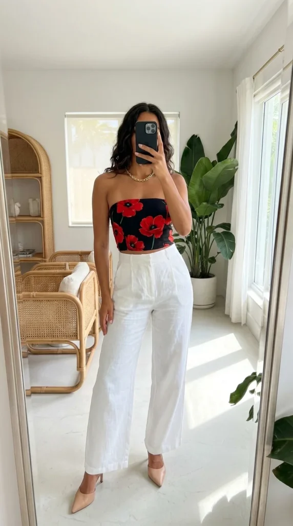 Miami brunch outfit floral tube top