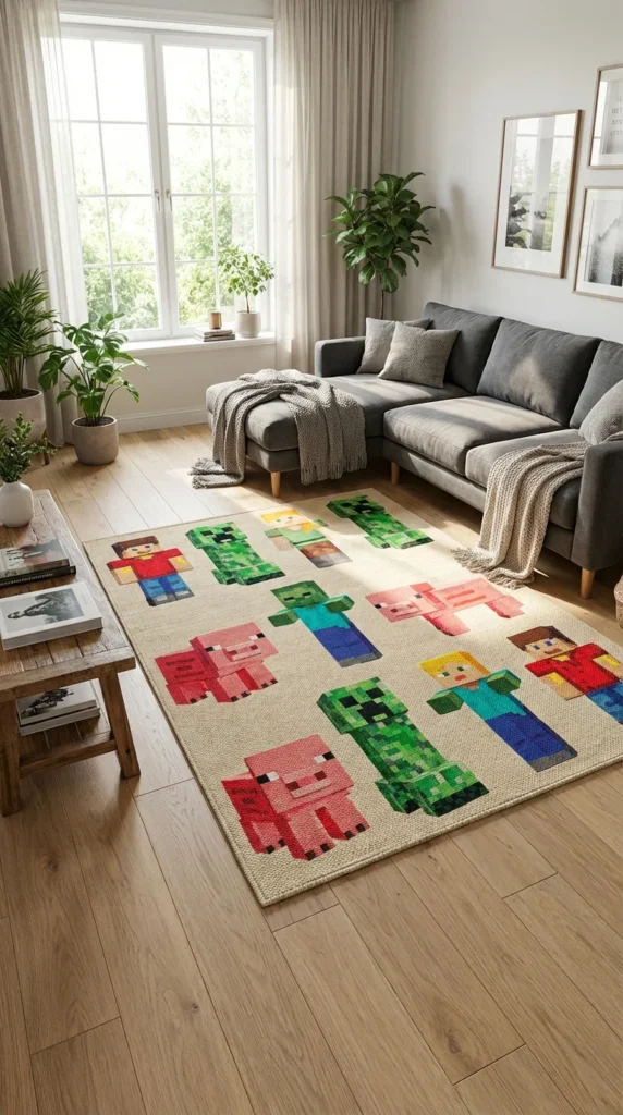Minecraft area rug living room