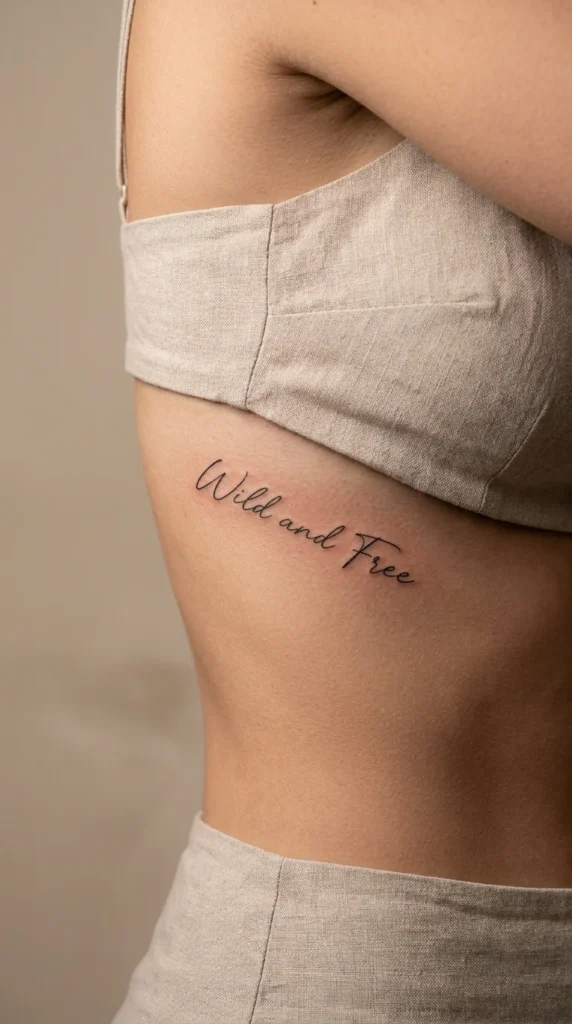 Minimalist word tattoo ribs boho