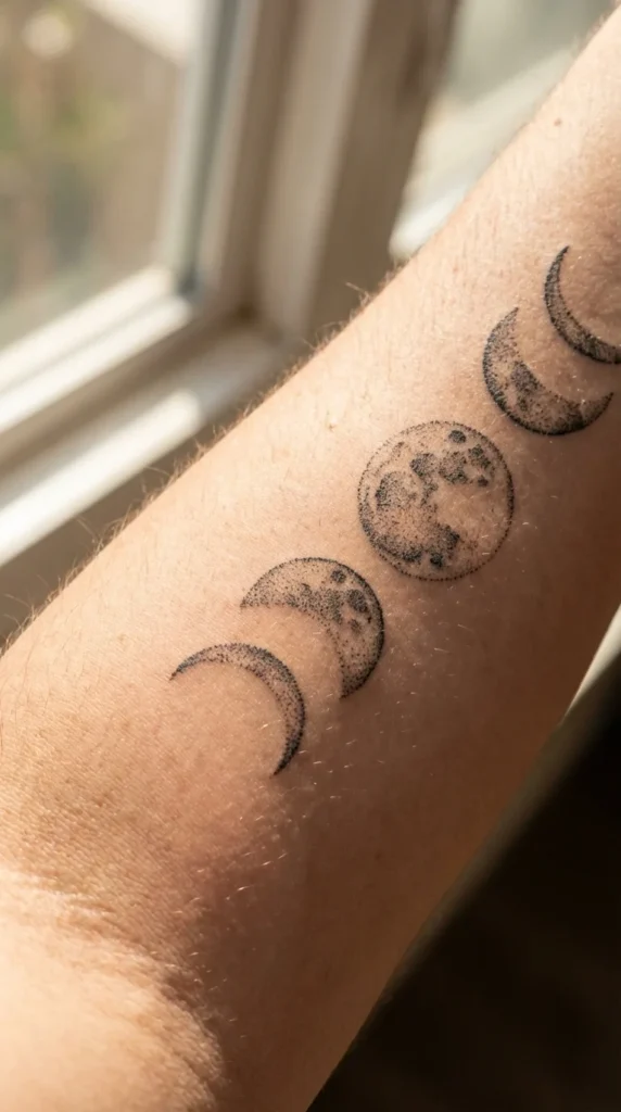 Moon phase forearm tattoo dotwork