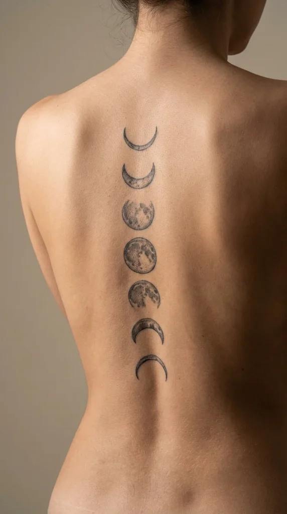 Moon phase spine tattoo dark feminine