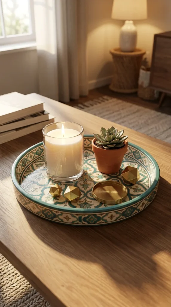 Moroccan teal tile decor tray