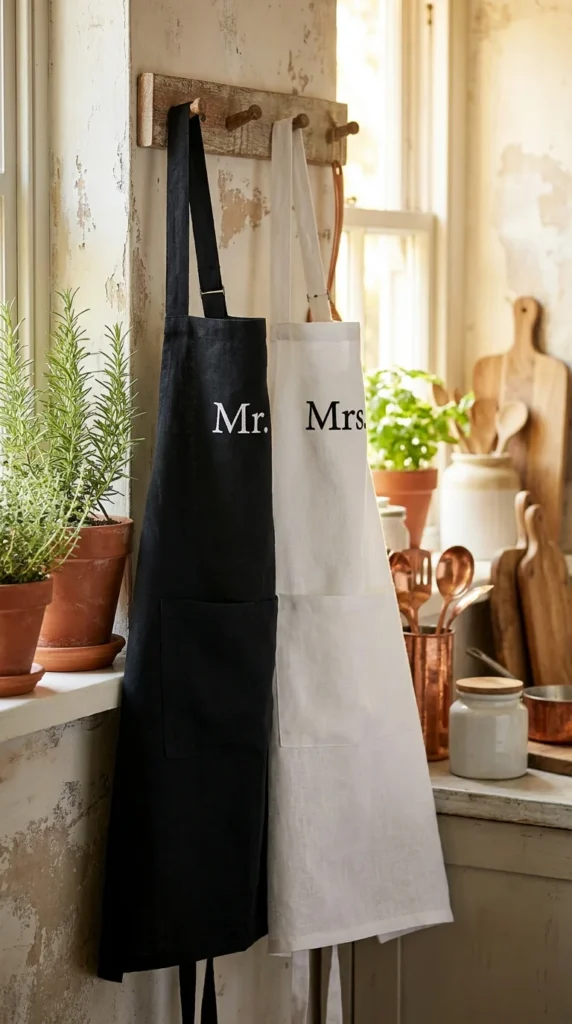 Mr Mrs couples matching aprons