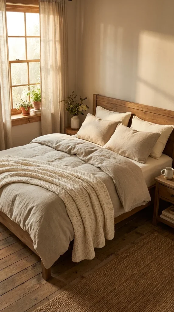 Natural linen cozy bedding
