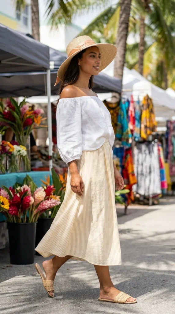 Off shoulder linen blouse resort wear Miami