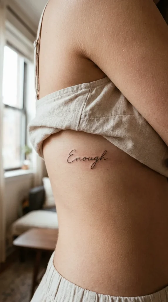 One word tattoo for women ribs