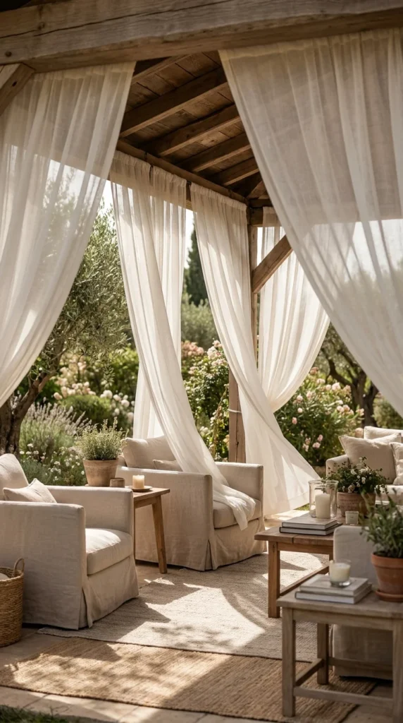 Outdoor pavilion curtains boho