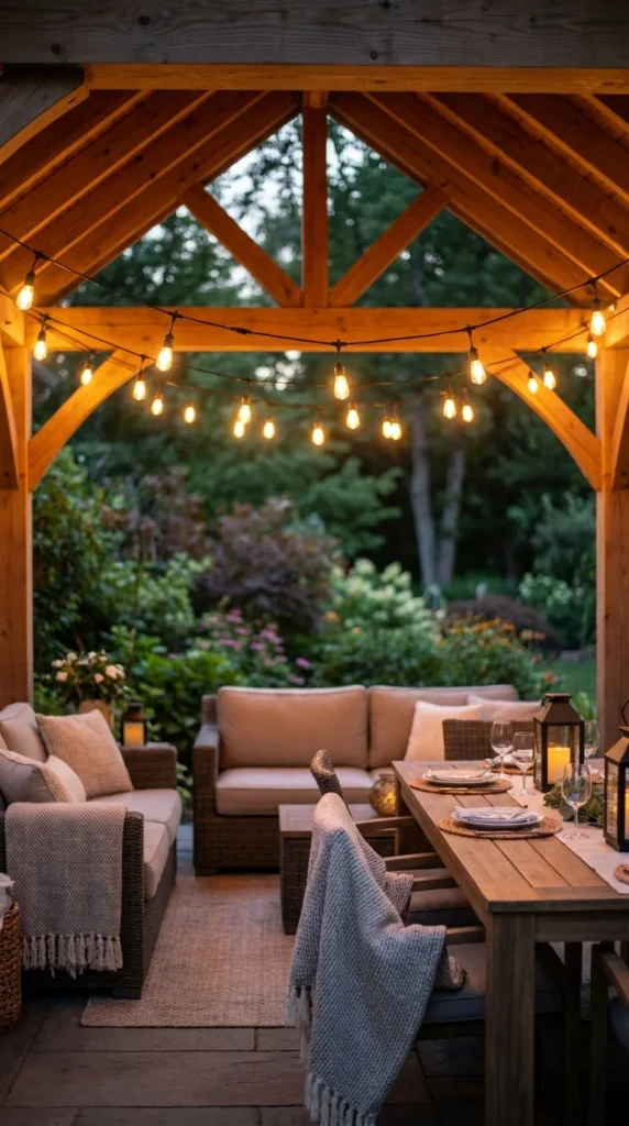 Outdoor pavilion string lights