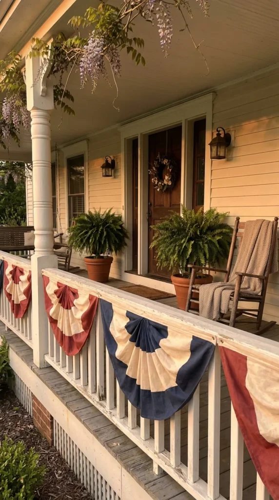 Patriotic bunting porch railing decor