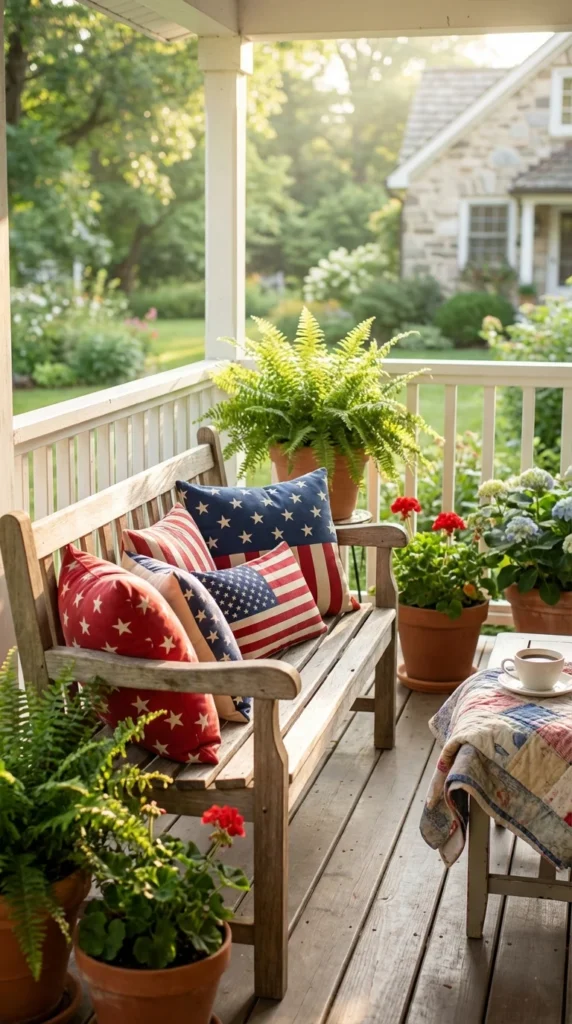Patriotic outdoor throw pillow porch