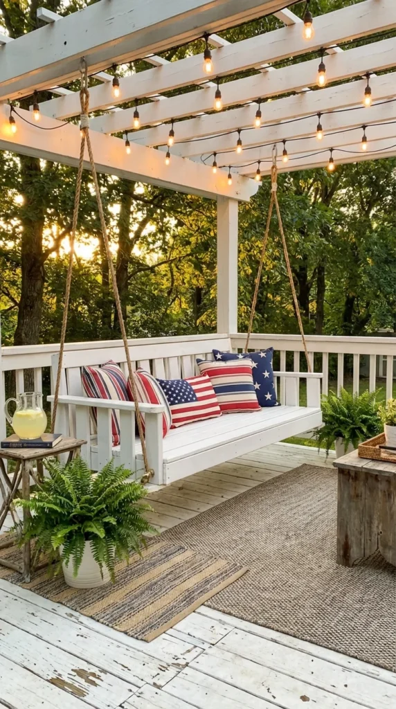 Patriotic outdoor throw pillows porch swing