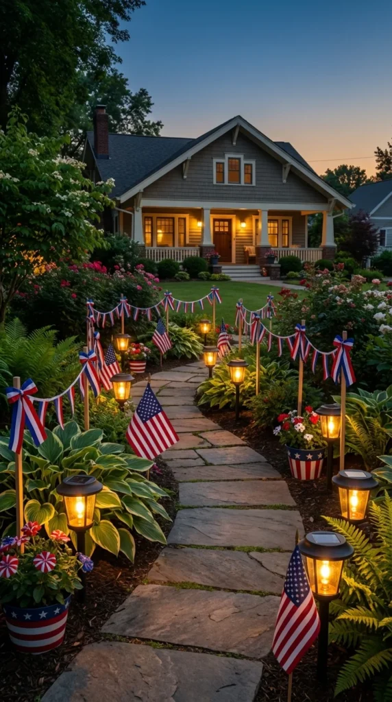 Patriotic solar lanterns walkway decor