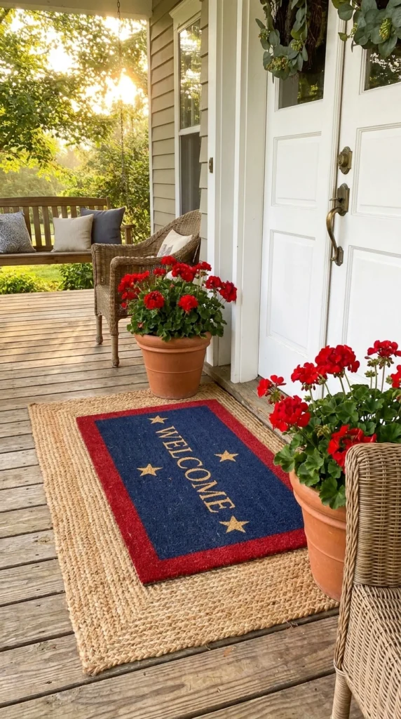 Patriotic welcome doormat stars typography