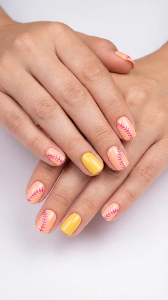 Pink softball nail ideas