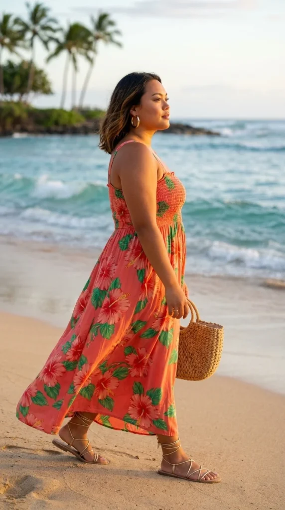 Plus size Hawaiian maxi dress beach