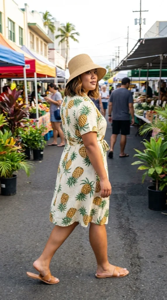 Plus size aloha shirt dress street style